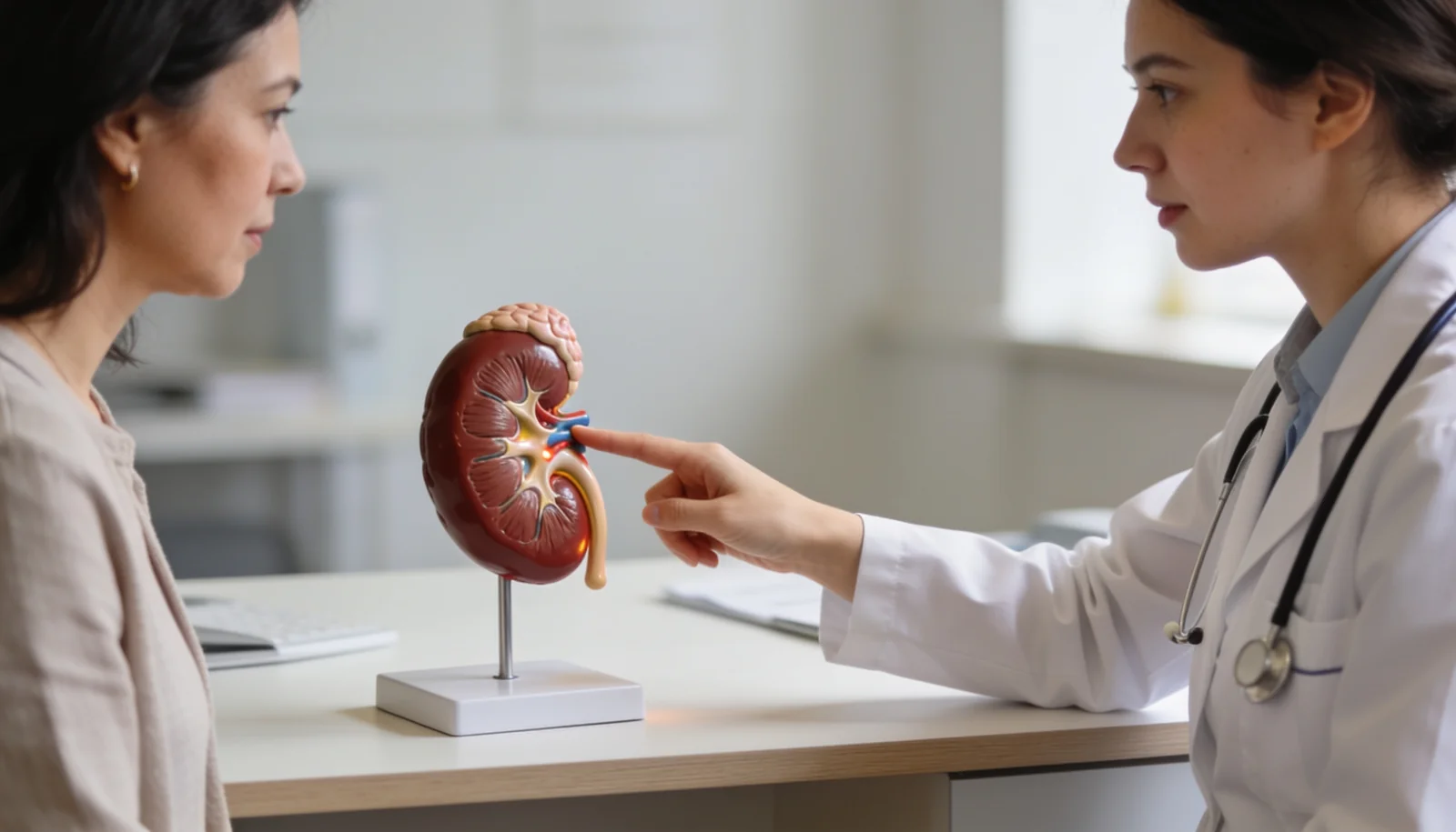 Modelo anatomico de rinon en consulta medica